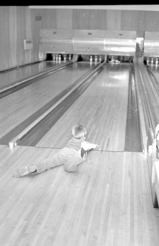 Brad Peden bowling during the Big Brothers Annual Bowl for Millions, 1981.