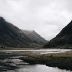 Stock photo of a lake and valley in Scotland. The skies are grey.