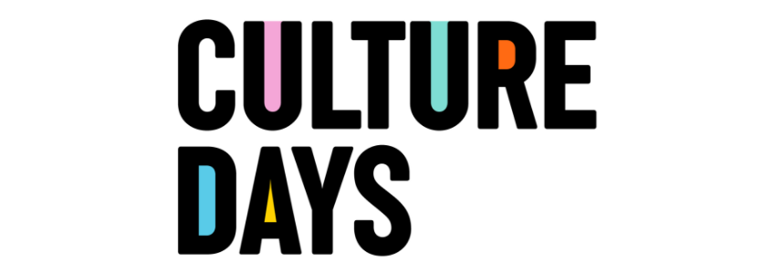 Black text reads Culture Days. The centre segments of each letter is filled in with various bright colours.