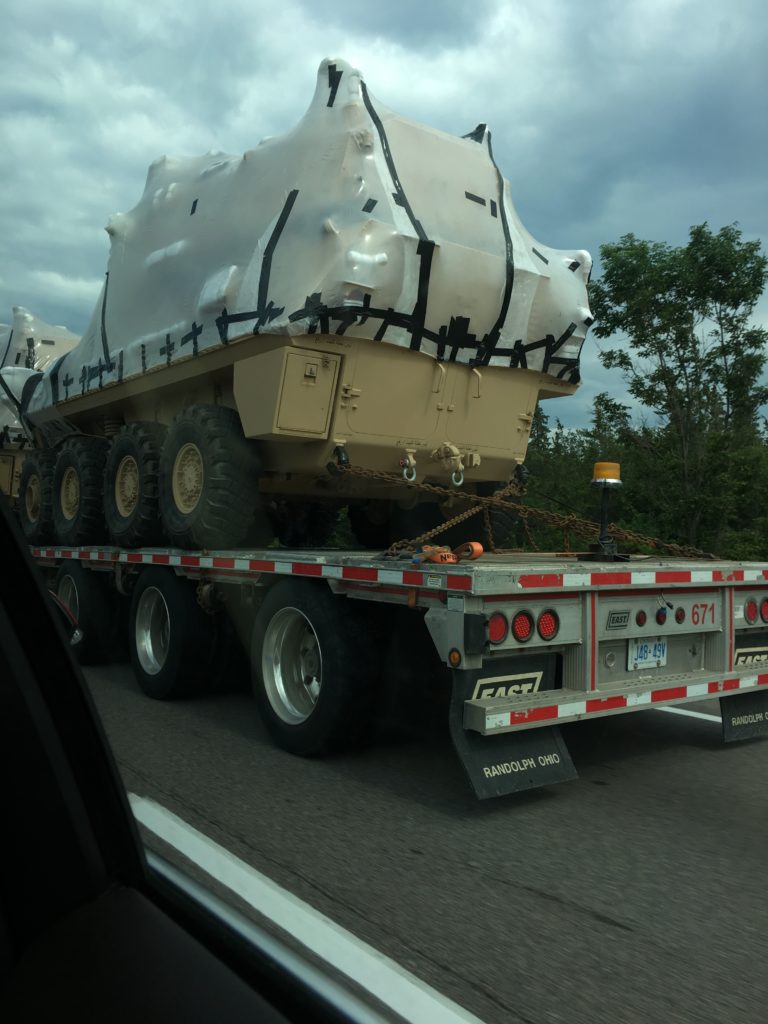 Canadian-made LAVs being transported along the 401 highway in Ontario (c. 2019)