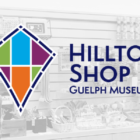 Hilltop Shop logo overlaid on a black and white faded photo of the Hilltop Shop store.